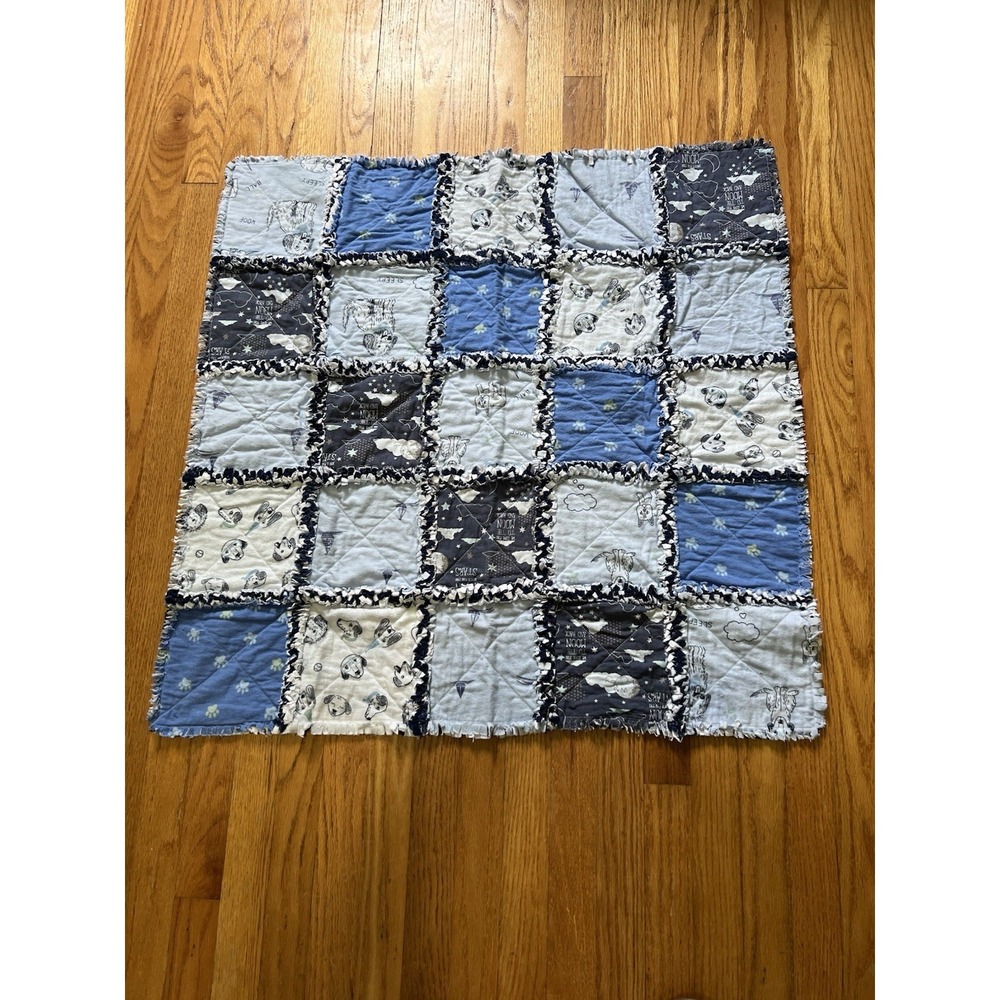 Handmade Rag Quilt Baby Blanket Puppy Dog Theme Flannel 34x34